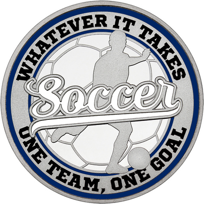 White "Soccer" with Navy Blue Outer Circular Borders